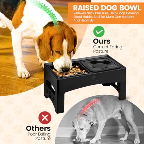 HAPPY HACHI Raised Dog Bowl,2-in-1 Elevated Dog Bowls Slow Feeder,4 Height Adjustable With Slow Feeder Dog Bowl