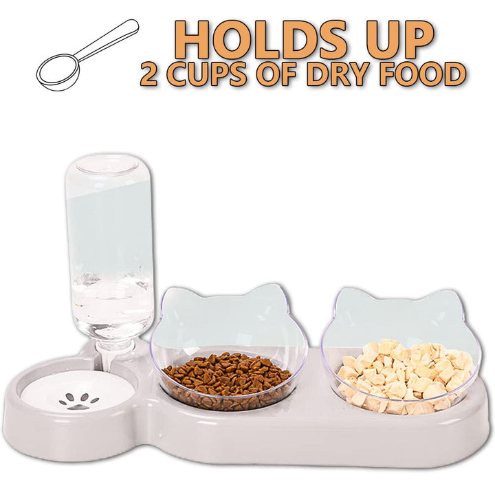 3-In-1 Cat Food And Water Bowl Set, Cat Bowls With Stand, Double Cat Bowls with Water Dispenser For Pet