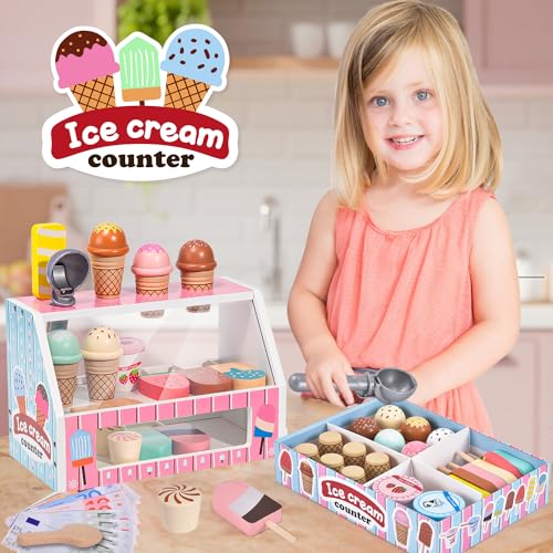 Wooden Ice Cream Toys Kids Pretend Play Store Toys