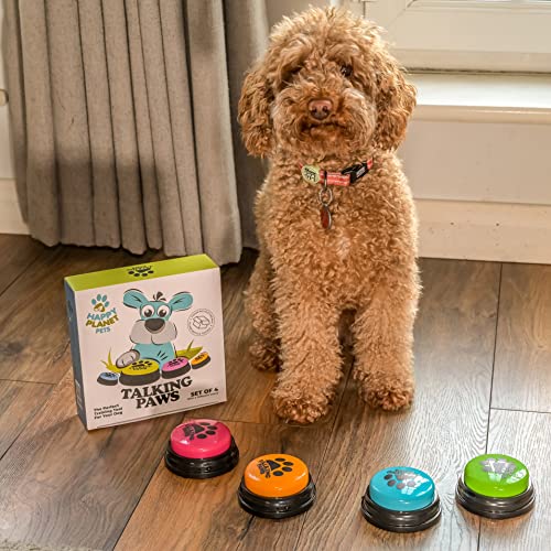 Talking Paws - Recordable Training Buttons for Dogs, Puppy & Pets. Free Stickers. Train Your Dog Easily To Press Buzzers And Voice What They Want To Do. The Perfect Present For Your Pet.