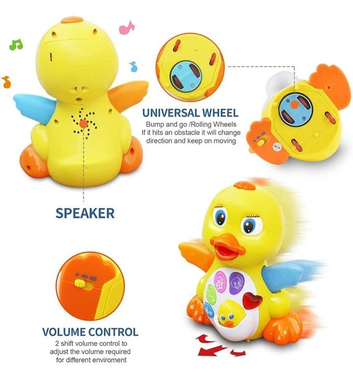 Walking & Dancing Yellow Duck Toy for Toddlers,Infant and Baby - Interactive Action Learning Educational Flapping Light up Dancing Duck with Music, Light Up & Dancing Modes, 6 Singing Musical Songs
