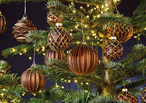 12 Handmade Brown Gold Glass Christmas Balls