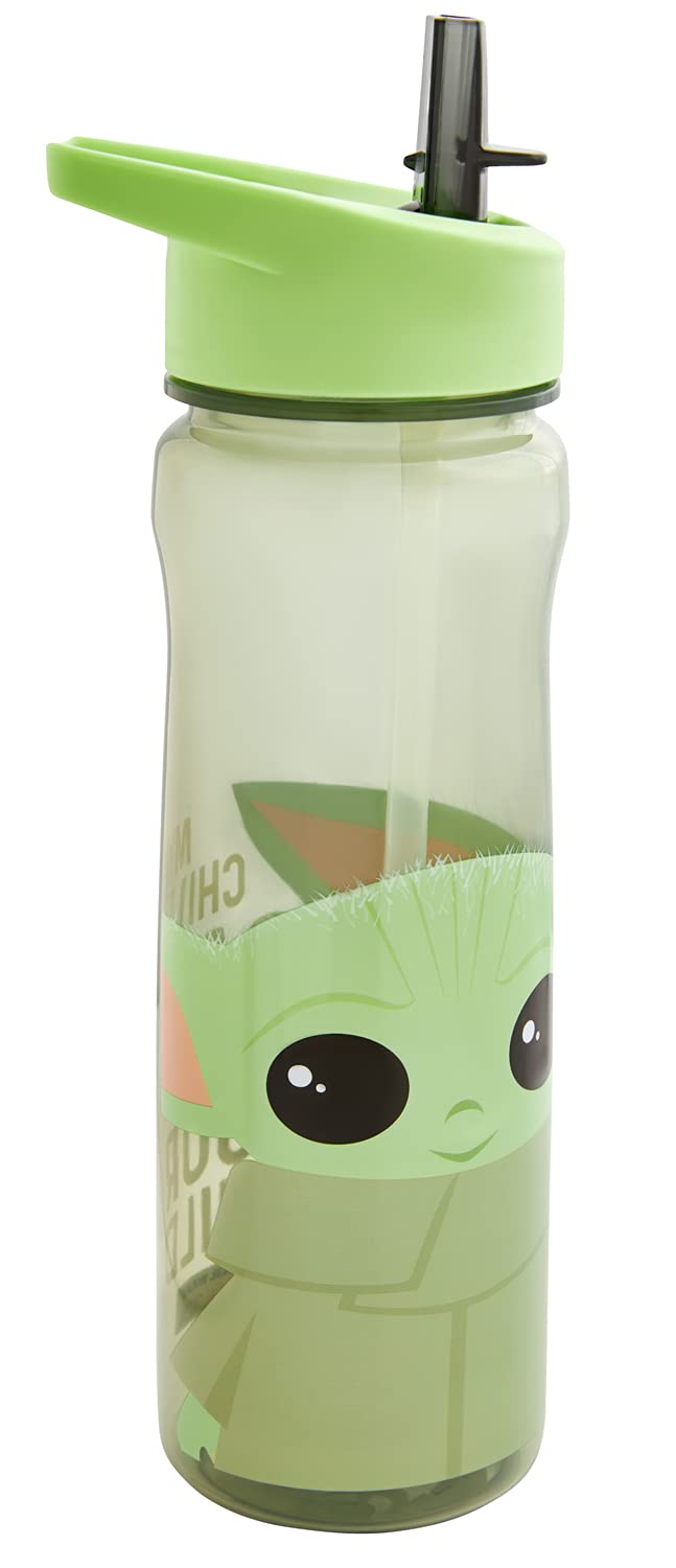 Star Wars Mandalorian 600ml Kids Water Bottles With Straw – Official Grogu Baby Yoda Merchandise by Polar Gear – Reusable, BPA Free & Recyclable PP Kids Water Bottle