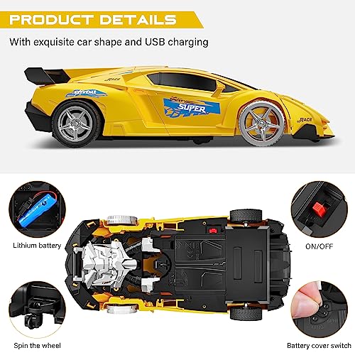 SIMPIM Remote Control Car Kids, Toys for 3-10 Year Old Boys,360° Rotating,RC Stunt Car, 4WD 2.4 Ghz Remote Control Car, Transform Robot Birthday Gift Age 3 4 5 6 7 8-12 Year Old Boys Girls