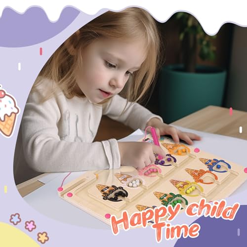 MTYOKILN Magnetic Color & Number Maze - Montessori Wooden Color Matching Learning Counting Puzzle Board - Toddler Fine Motor Skills Toys for Boys Girls 3 4 5 Years Old