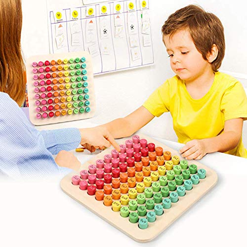 Jiahuade Multiplication Table,Learning Blocks for Maths,Wooden Counting Board,Multiplication Toy,Mathematics Educational Wooden Toys,10 x 10 Times Tables Tray,Montessori Math (B)