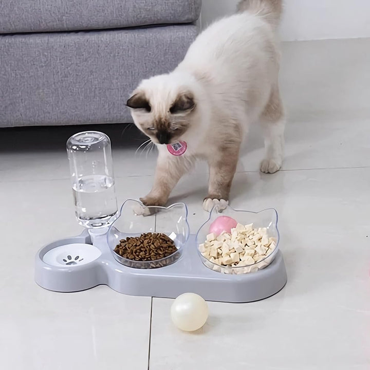 3-In-1 Cat Food And Water Bowl Set, Cat Bowls With Stand, Double Cat Bowls with Water Dispenser For Pet
