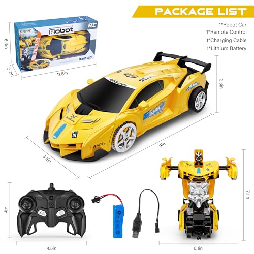 SIMPIM Remote Control Car Kids, Toys for 3-10 Year Old Boys,360° Rotating,RC Stunt Car, 4WD 2.4 Ghz Remote Control Car, Transform Robot Birthday Gift Age 3 4 5 6 7 8-12 Year Old Boys Girls