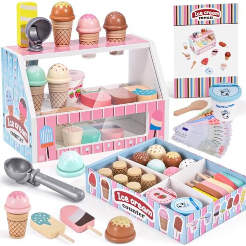 Wooden Ice Cream Toys Kids Pretend Play Store Toys