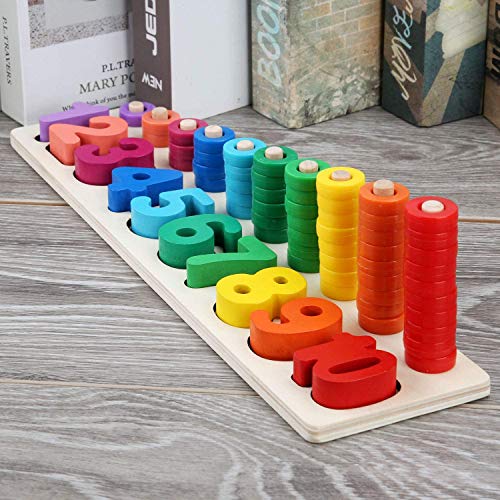 Early Educational Counting Toys - Felly Montessori Wood Blocks Puzzle Math Sorting Stacking Number Board Fishing Pole Game Play Set Learning for 3 4 5 6 years Olds Toddler Kids
