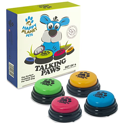 Talking Paws - Recordable Training Buttons for Dogs, Puppy & Pets. Free Stickers. Train Your Dog Easily To Press Buzzers And Voice What They Want To Do. The Perfect Present For Your Pet.