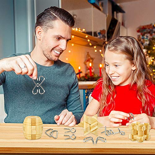 Yideng Brain Teasers Metal Puzzle & Wooden Puzzle Set IQ Test Mind Game Toys 3D Metal Wire Puzzles Magic Trick Educational Intelligence Puzzles Toy Jigsaw Puzzle for Kids Students Adults (20pcs)