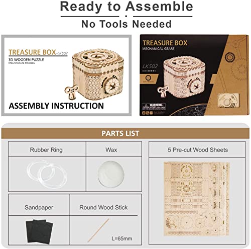 RoWood 3D Wooden Puzzle Treasure Box Model Kits for Adults to Build, Puzzle Box Combination Lock Mechanism