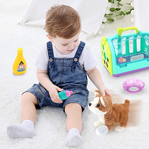 Sotodik 15PCS Electronic Vet Set for Kids,Walk and Bark Little Dog Pretend Play Doctor Playset Pet Care Roleplay Early Educational Toys for Boys Grils Toddler 2 3 4 5 6 Years Old Gift