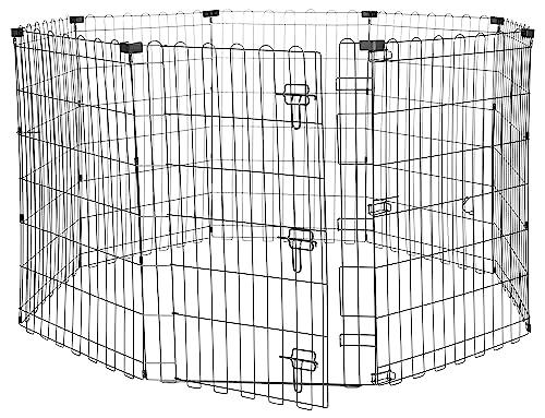 Amazon Basics - Foldable Octagonal Metal Dog Pen/Puppy Pen/Playpen Indoor for Dogs and Pets, With door, 91 cm high, Black