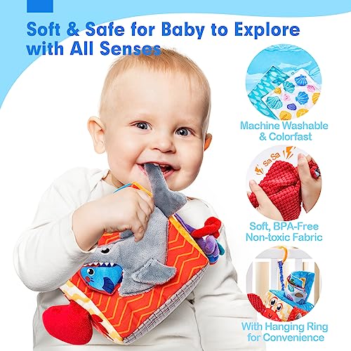 hahaland Baby Tissue Box Toy - Baby Toys 0-6 Months+ Montessori Toys for 6 Month Old with Textured Tails, Cloth Tissues