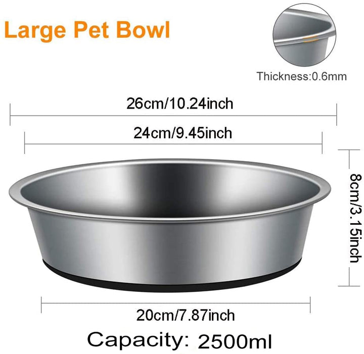 Dog Bowl 2500 ml Stainless Steel Pet Feeding Bowl Water Bowl with Non-Slip Full Silicone Base for X-Large Dog Cat