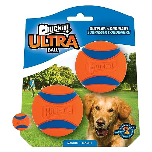ChuckIt! Ultra Ball Dog Toy, Durable High Bounce Floating Rubber Dog Ball, Launcher Compatible Toy For Dogs, Medium (Pack of 2)