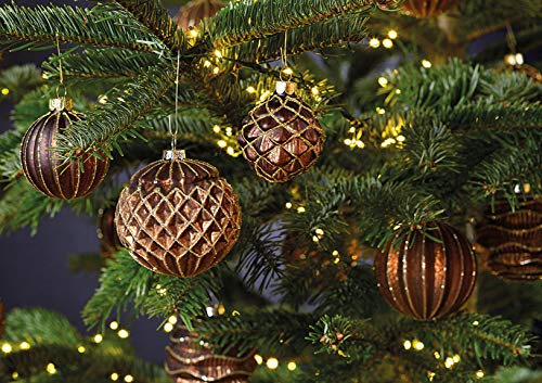 12 Handmade Brown Gold Glass Christmas Balls