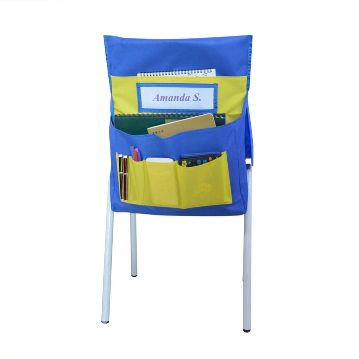 Chairback Buddy Pocket Organizer - 6 Pockets (Yellow/Blue)