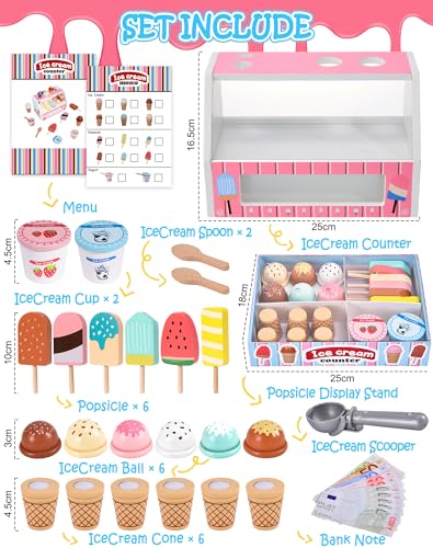 Wooden Ice Cream Toys Kids Pretend Play Store Toys