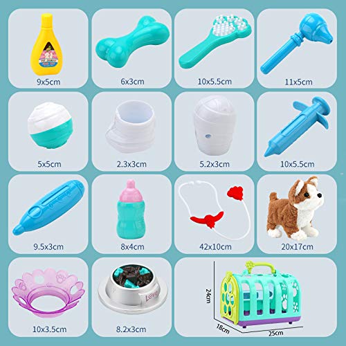 Sotodik 15PCS Electronic Vet Set for Kids,Walk and Bark Little Dog Pretend Play Doctor Playset Pet Care Roleplay Early Educational Toys for Boys Grils Toddler 2 3 4 5 6 Years Old Gift