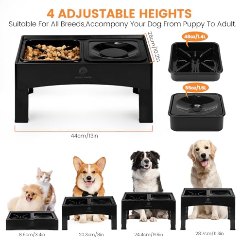 HAPPY HACHI Raised Dog Bowl,2-in-1 Elevated Dog Bowls Slow Feeder,4 Height Adjustable With Slow Feeder Dog Bowl