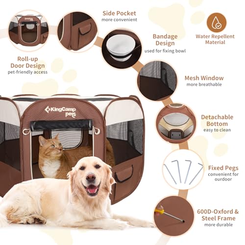 KingCamp Portable Dog Playpen, Puppy Playpen for Small Dogs and Foldable Pet Playpen Dog Tent with Carrying Case Indoor Outdoor Removable Zipper Bottom, 29.1" x 29.1" x 16.9"