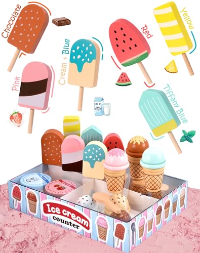 Wooden Ice Cream Toys Kids Pretend Play Store Toys