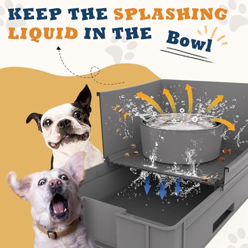 HIKINGO Mess Proof Dog Bowls, No Mess Dog Food and Water Bowl Set, No Spill Edge Pet Feeder with 2 Stainless Steel Bowls