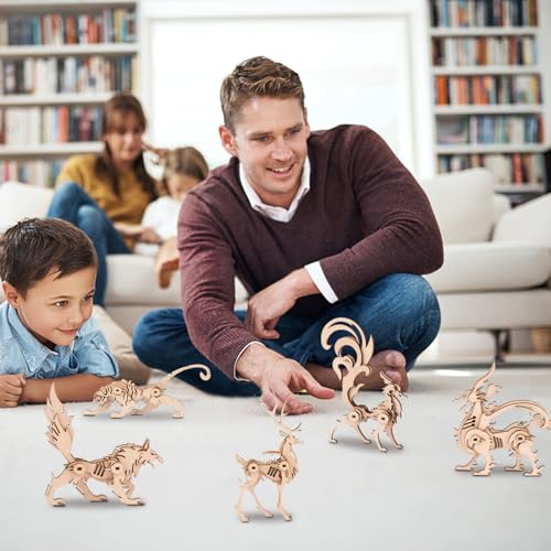 Woodcraft Construction Kits, 5 Pieces 3D Wooden Animal Puzzle DIY Animal Model