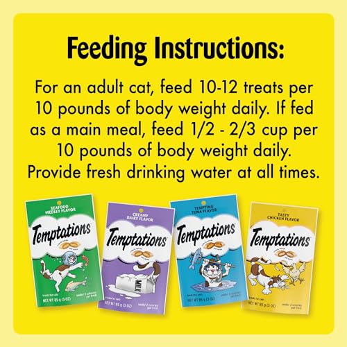 TEMPTATIONS Classic Crunchy and Soft Cat Treats Feline Favorite Variety Pack, 3 oz. Pouches,4 Count