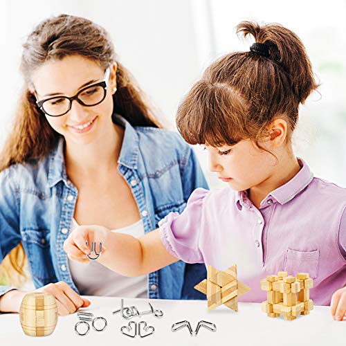 Yideng Brain Teasers Metal Puzzle & Wooden Puzzle Set IQ Test Mind Game Toys 3D Metal Wire Puzzles Magic Trick Educational Intelligence Puzzles Toy Jigsaw Puzzle for Kids Students Adults (20pcs)