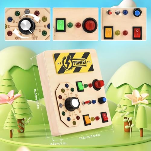 P&L Partners Montessori Motor skills and Sensory learning Wooden Busyboard with LED light switches for children aged 1 year and over