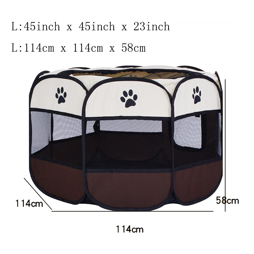 MYKOMI Portable Foldable Pet Playpen + Carrying Bag+Travel Bowl Available Exercise Pet Kennel Indoor/Outdoor Removable Mesh Shade Cover Water Resistant for Dogs/Cats Pink M(35x35x24in)