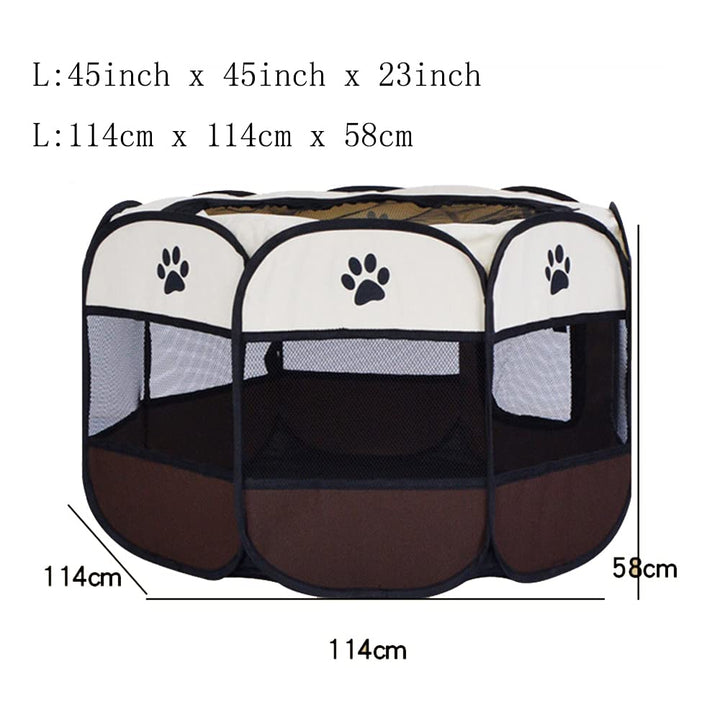 MYKOMI Portable Foldable Pet Playpen + Carrying Bag+Travel Bowl Available Exercise Pet Kennel Indoor/Outdoor Removable Mesh Shade Cover Water Resistant for Dogs/Cats Pink M(35x35x24in)