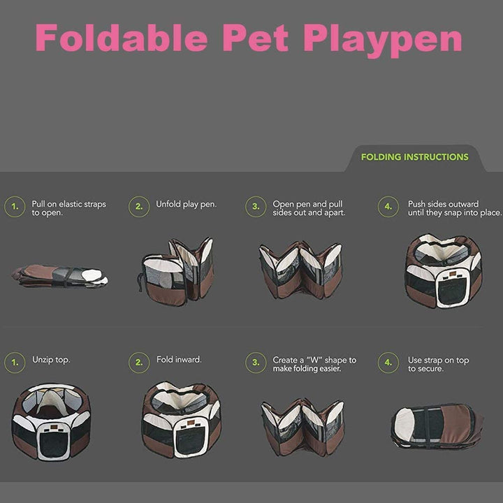 MYKOMI Portable Foldable Pet Playpen + Carrying Bag+Travel Bowl Available Exercise Pet Kennel Indoor/Outdoor Removable Mesh Shade Cover Water Resistant for Dogs/Cats Pink M(35x35x24in)