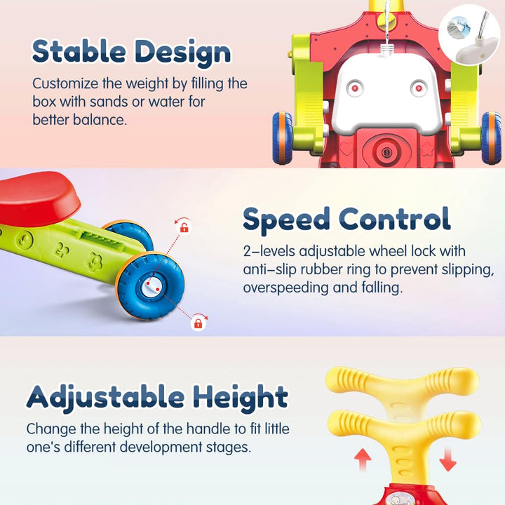 Baby Walker 5 in 1, VATOS Sit-to-Stand Learning Walker, Assemble as Scooter/Balance Bike/Push Walker
