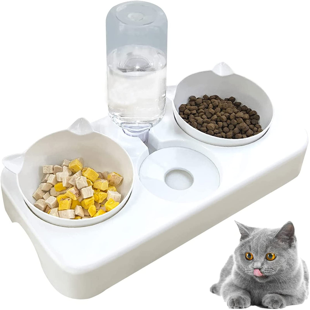 Water and Food Bowls Cat, 3 in 1 Automatic Cat Water Dispenser Cat Food Dispenser Pet Bowls Set 0-8°