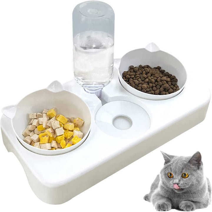 Water and Food Bowls Cat, 3 in 1 Automatic Cat Water Dispenser Cat Food Dispenser Pet Bowls Set 0-8°