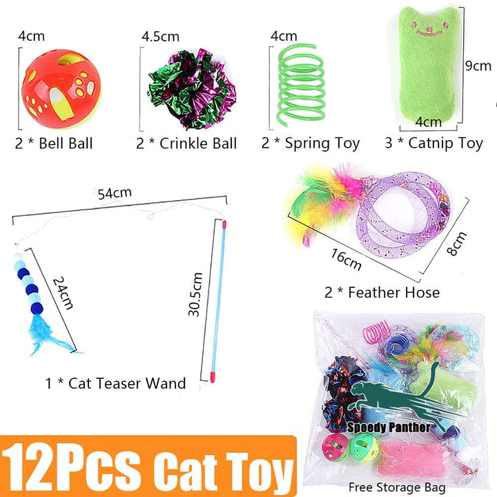 12 Pcs Cat Toys for Indoor Cats Kitten Plush Catnip Toy Cat Teeth Cleaning Toys Interactive Cat Feather Teaser Wand Spring Toy