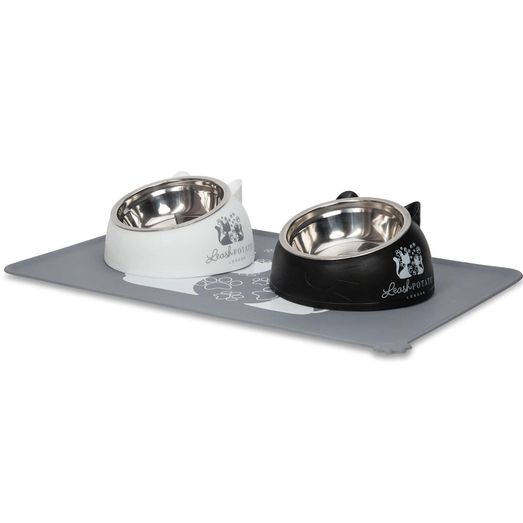 Cat Bowls Cat Food Water Bowl Feeding & Watering Supplies for Cats Raised Cat Bowl Cat Feeding Bowl Cat accessories Kitten Bowls (Black + White)