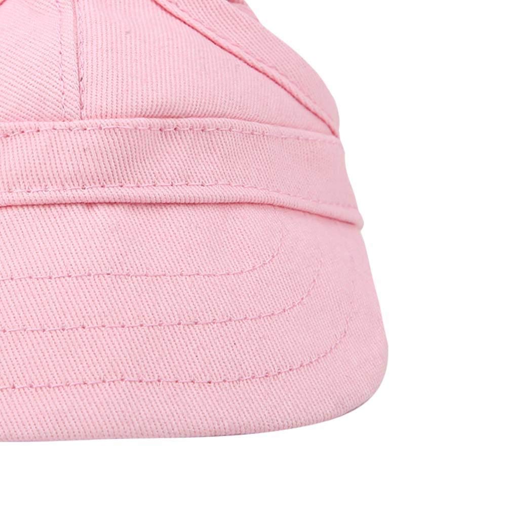 Dog Baseball Cap Cat Baseball Cap Pet Outdoor Cap Sunbonnet Fashionable Sun Cap Adjustable Stripe Summer Travel Hat with Ear Holes (M-Pink)