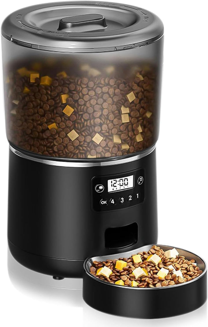 Automatic Cat Feeder, 4L Cat Feeder Automatic with Timer and Cat Bowl, Cat Food Dispenser Anti-blocking and Dual Power Supply