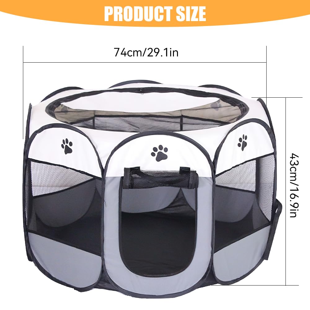 YANGUN Portable Pet Playpen, Puppy Playpen with Breathable Mesh, Dog Cat Pet Pen, Pet Dog Cat Playpen Cage Crate with Removable Zipper Top, Pet Cage for Indoor and Outdoor Use (72x72x43 cm)