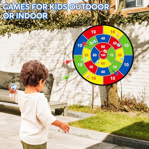 29 Inches Kids Dart Board Set,Double Sided Dart Board with 12 Sticky Balls,6 Darts,Indoor & Outdoor Party Games Toys Gifts for 3 4 5 6 7 8 9 10 11 12+ Year Old Boys Girls and Adult