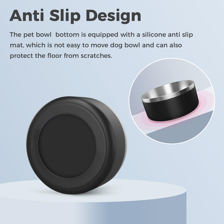 WENBOKMIN Dog Bowl, Stainless Steel Dog Food and Water Bowl with Non Slip Quiet Bottom, Easy to Clean, Dishwasher Safe, 40oz, Black