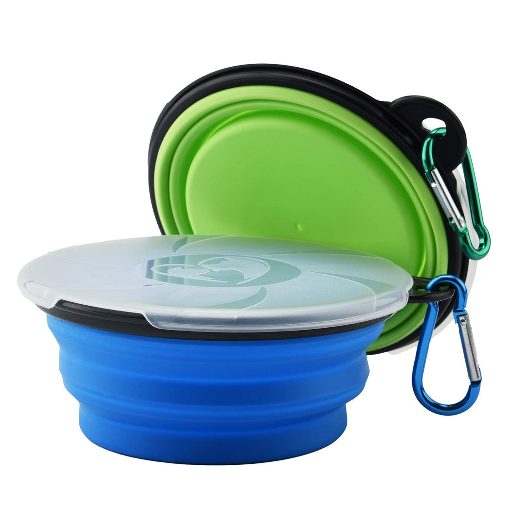 SOSPIRO 2Pcs Collapsible Dog Bowl with Lid 450ML Portable Pet Feeding Watering Travel Bowl Foldable Silicone Pet Bowl for Small Pets Dogs Cats Travel Camping Walking