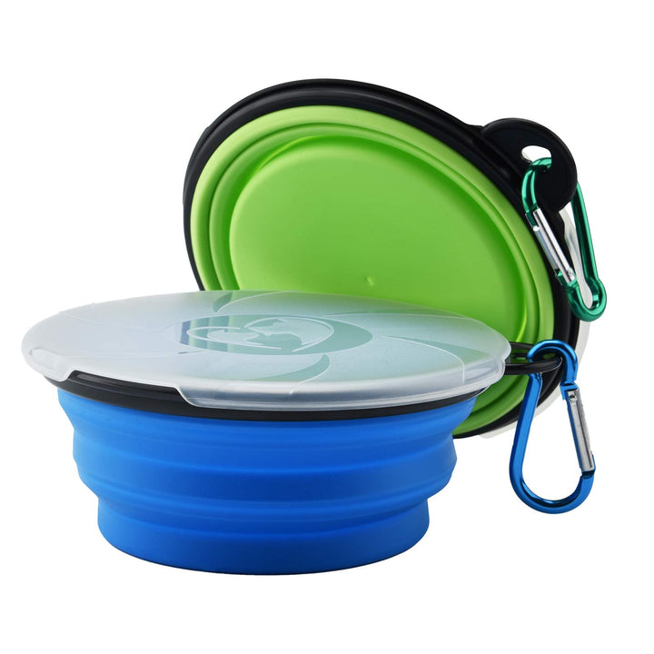 SOSPIRO 2Pcs Collapsible Dog Bowl with Lid 450ML Portable Pet Feeding Watering Travel Bowl Foldable Silicone Pet Bowl for Small Pets Dogs Cats Travel Camping Walking