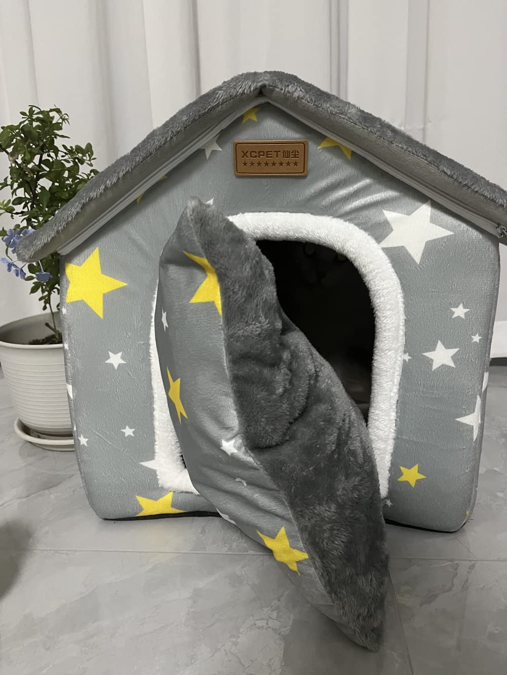 Foldable Dog House Kennel Bed Mat for Indoor Pets,Enclosed Warm Plush Sleeping Nest Bed with Removable Cushion